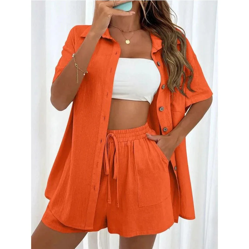 Conjunto Feminino Casual 2 Peças Short e Blusa Comprida