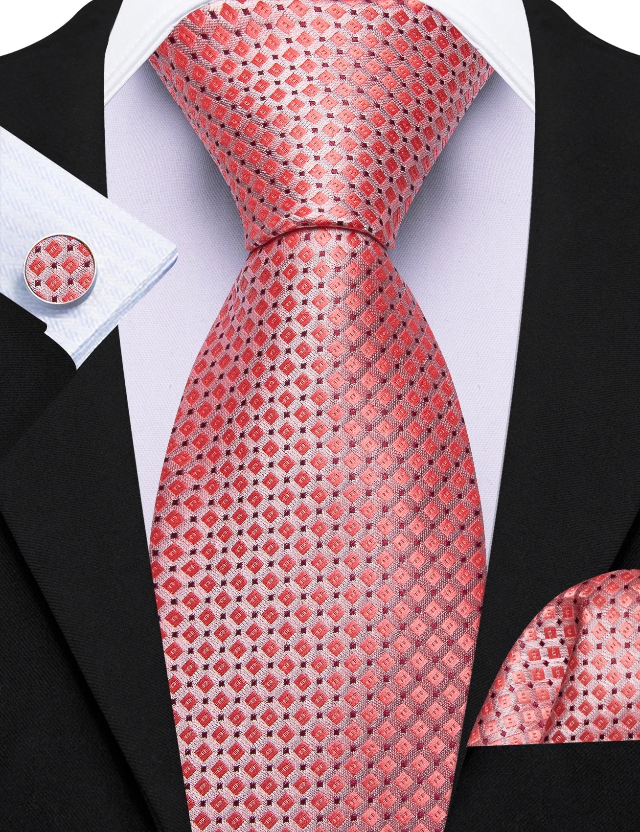 Square Dots Men Tie Handkerchief Cufflinks Set Woven Necktie For Wedding Party Business Male Ties Gift Casual Formal