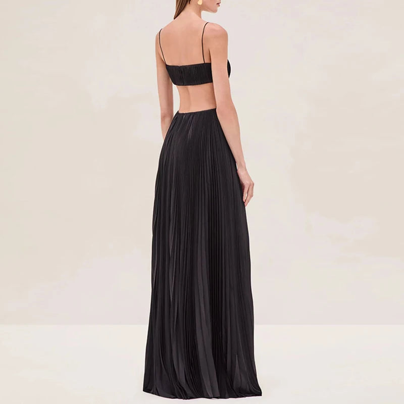 Vestido Longo Elegante Ombro a Ombro Plissado Starlight™