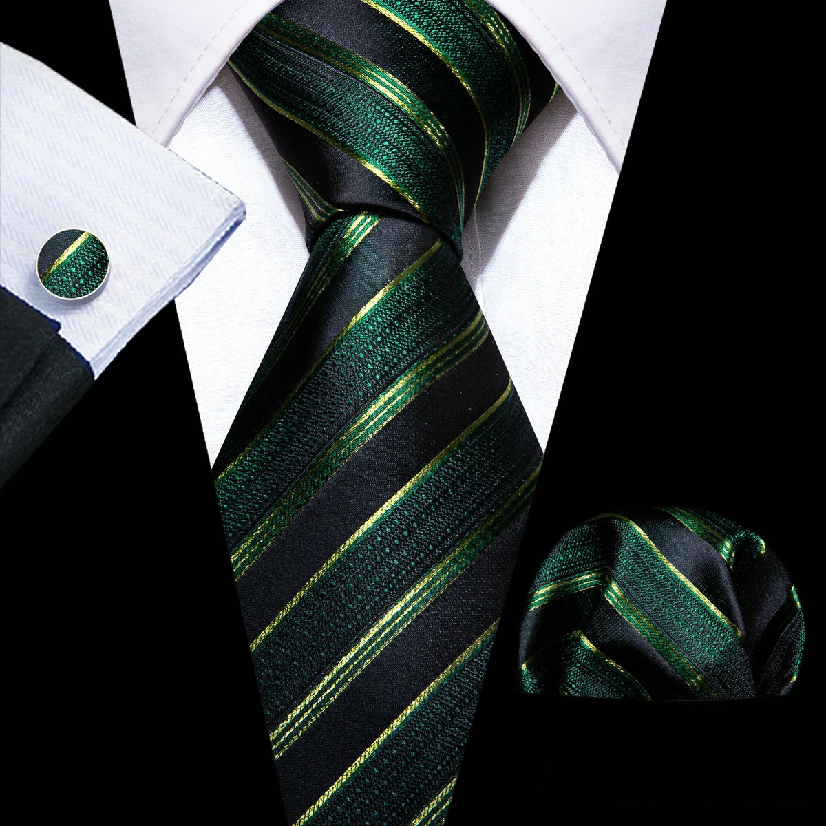 Kit Gravata Social Masculina Premium com Lenço e Abotoaduras Elegantes