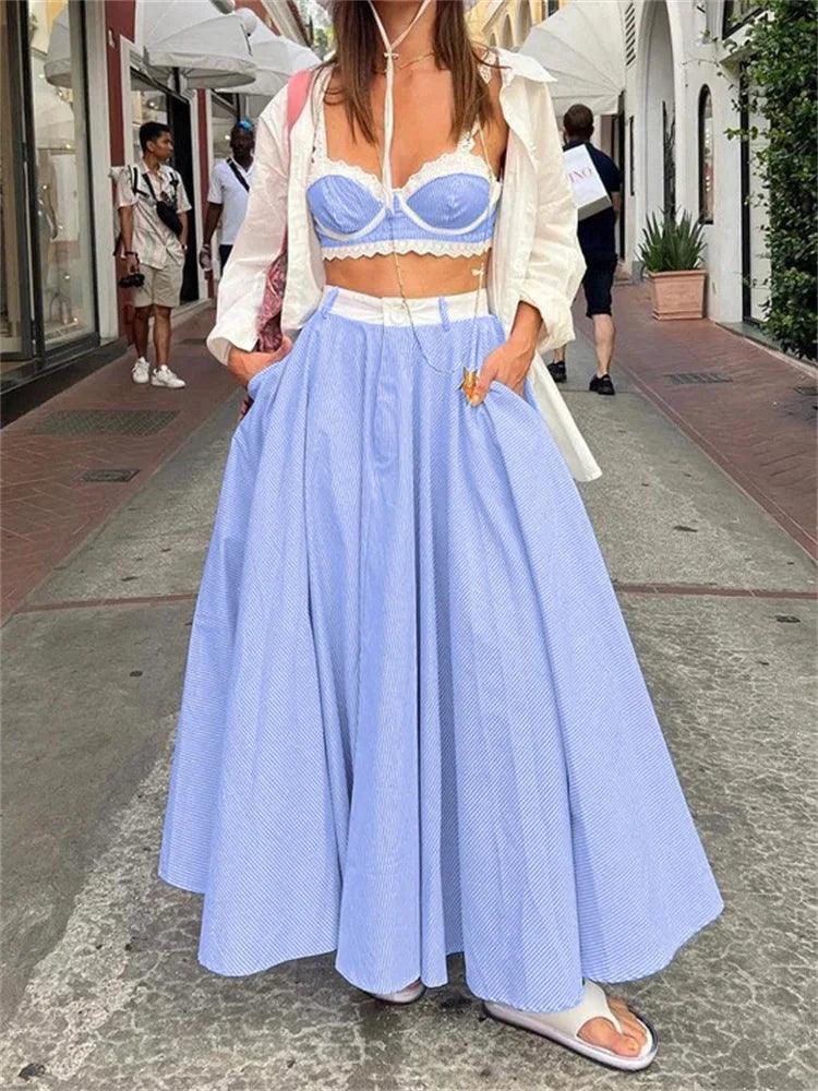 Conjunto Feminino Renda e Saia Longa Elegante