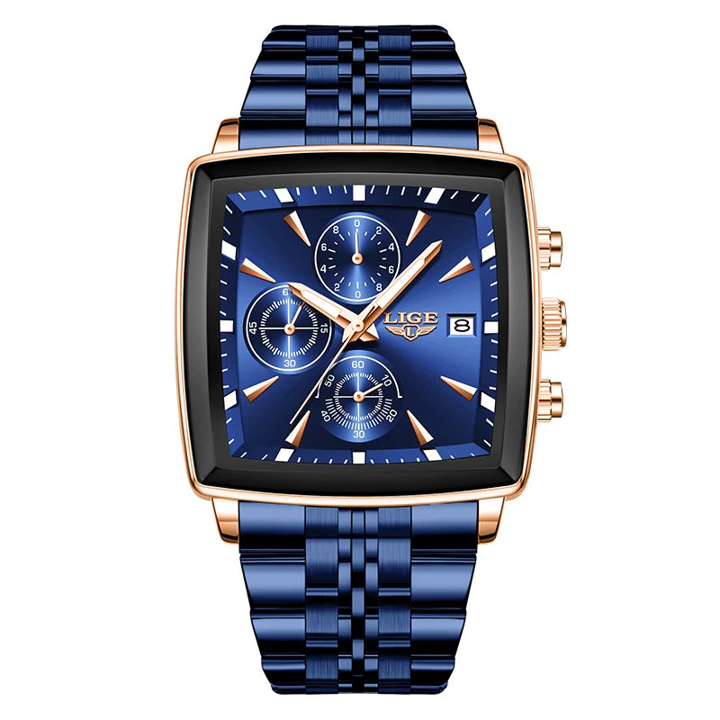 Relógio de Pulso Masculino Quadrado Pulseira de Aço by Loja Bruna Modas
