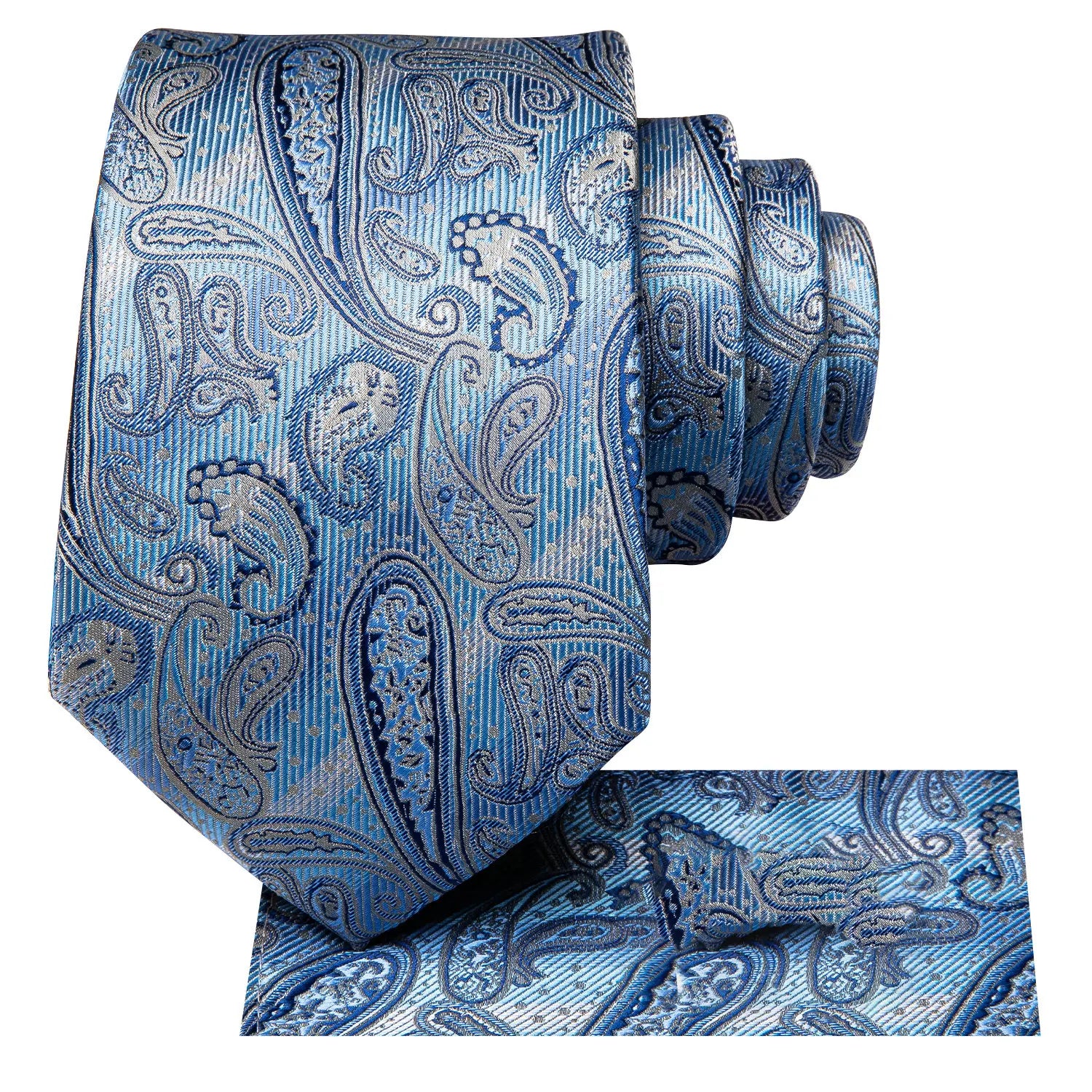 Gravata Masculina Azul Estampa Paisley com Lenço de Bolso