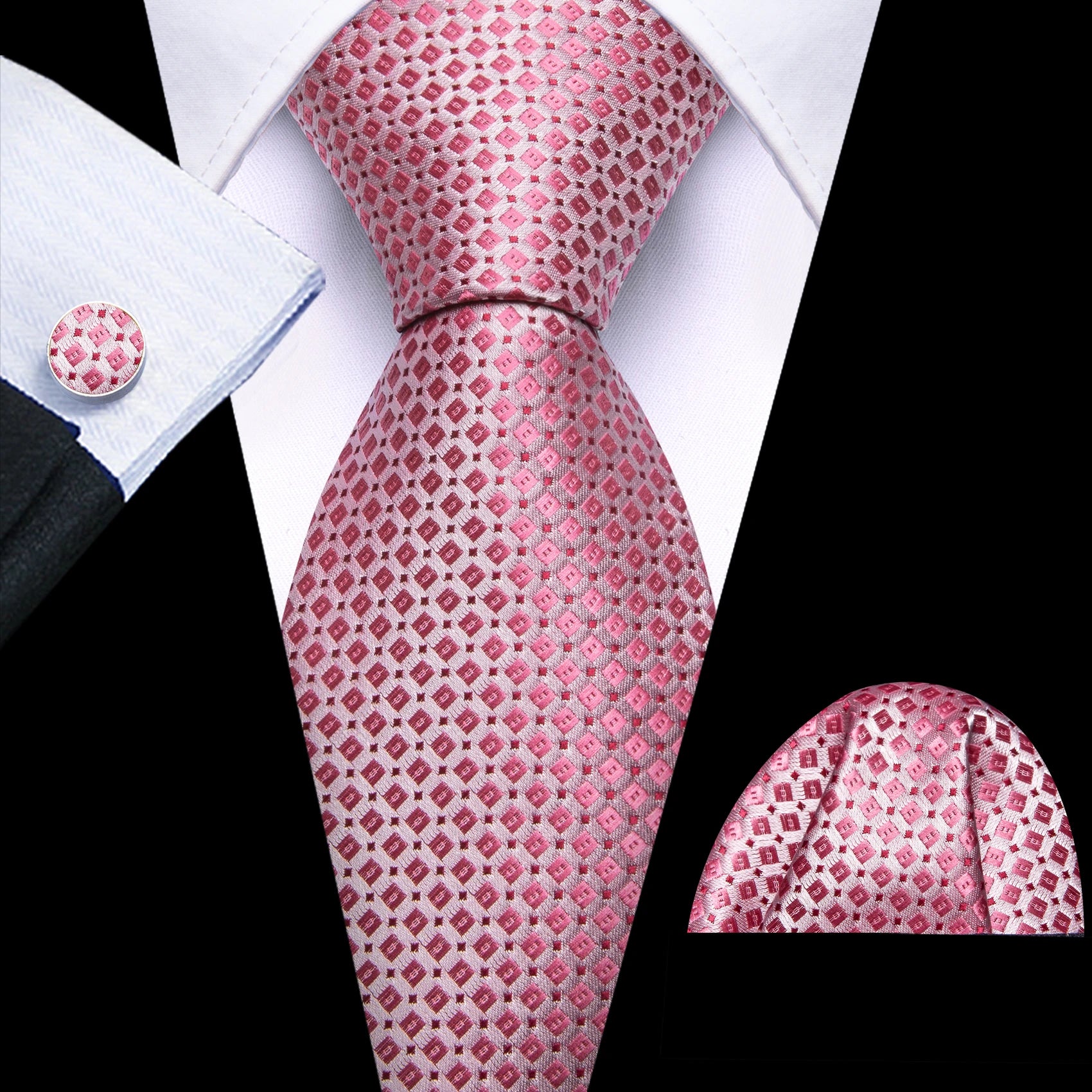 Kit Gravata Masculina Poliéster Estilo Formal com Lenço e Abotoaduras