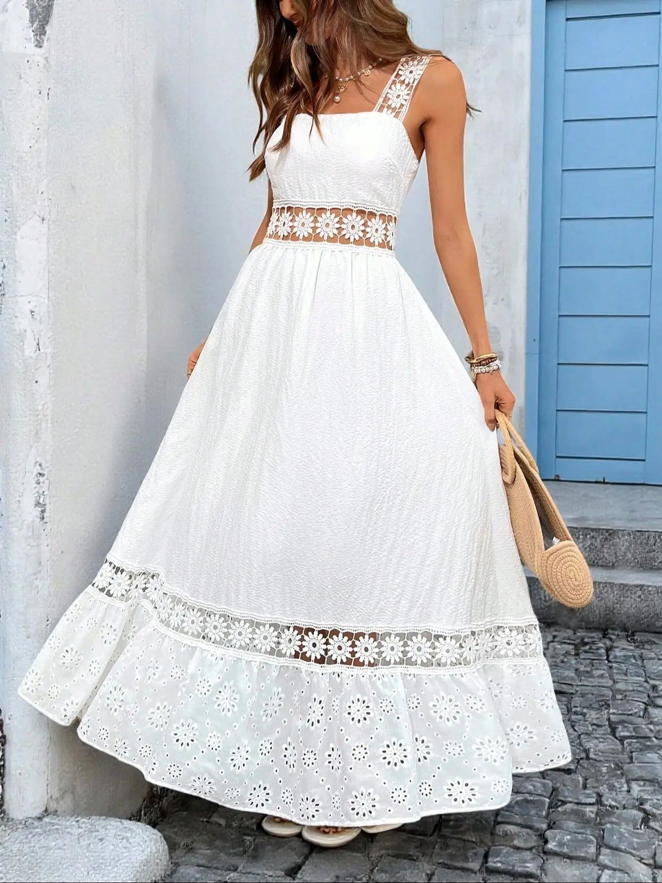 Vestido Longo Feminino Vazado Branco by Loja Bruna Modas
