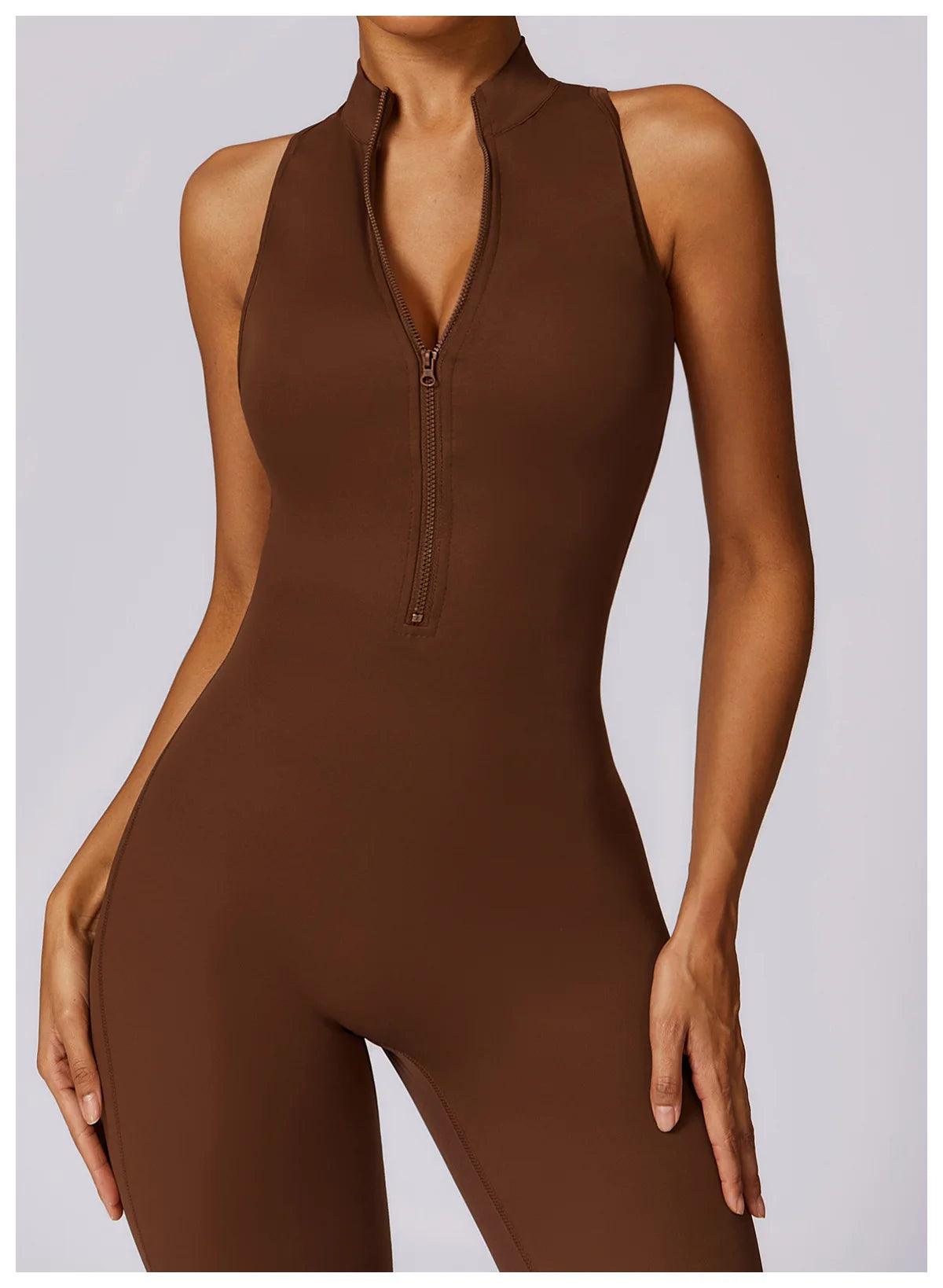 Macacão Feminino Fitness V-Back com Zíper