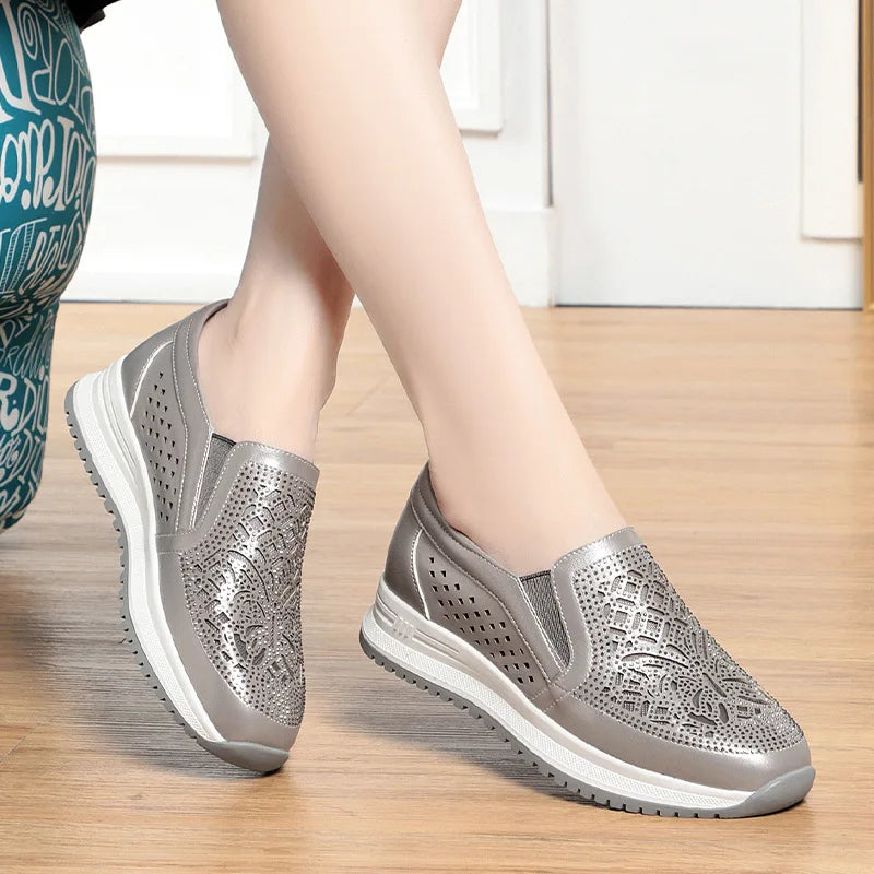 Mocassim Feminino Casual de Couro PU Antiderrapante