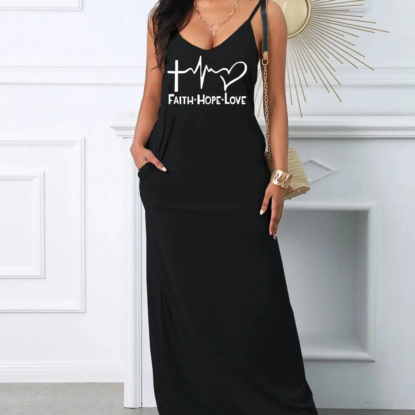 Vestido Longo Feminino Casual Decote em V com Estampa by Loja Bruna Modas