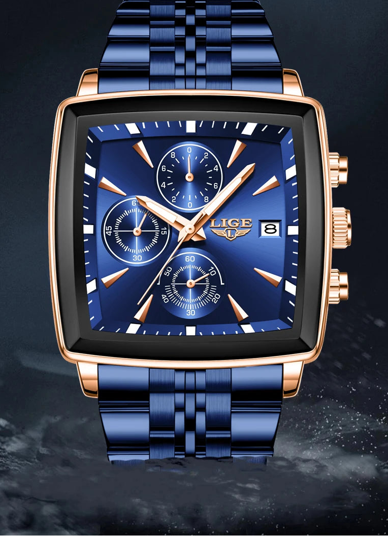 Relógio de Pulso Masculino Quadrado Pulseira de Aço by Loja Bruna Modas