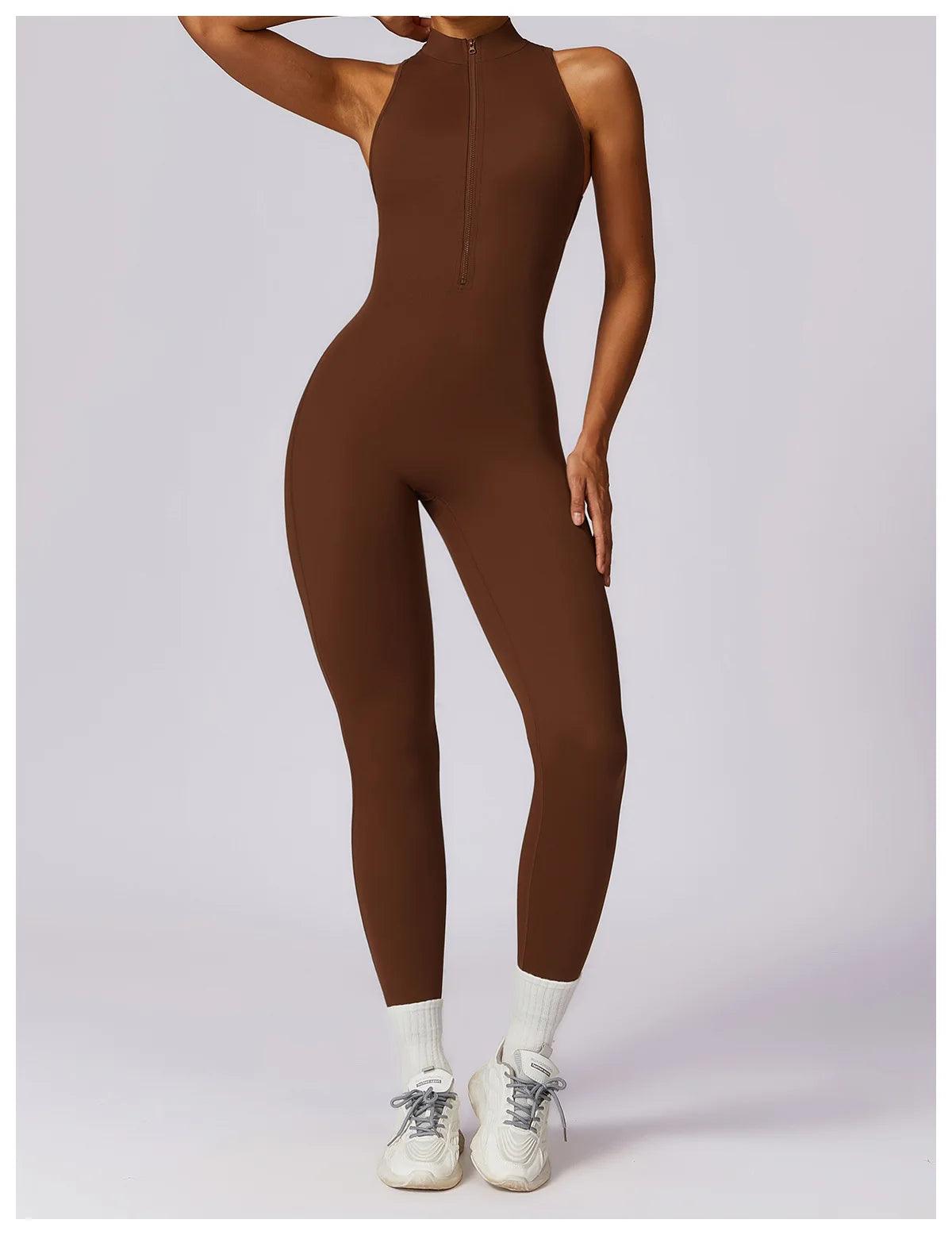 Macacão Feminino Fitness V-Back com Zíper