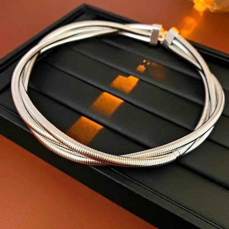 Colar de correntes de cobra Draweye para mulheres, estilo Hiphop Punk, gargantilhas torcidas vintage, joias multicamadas Y2K