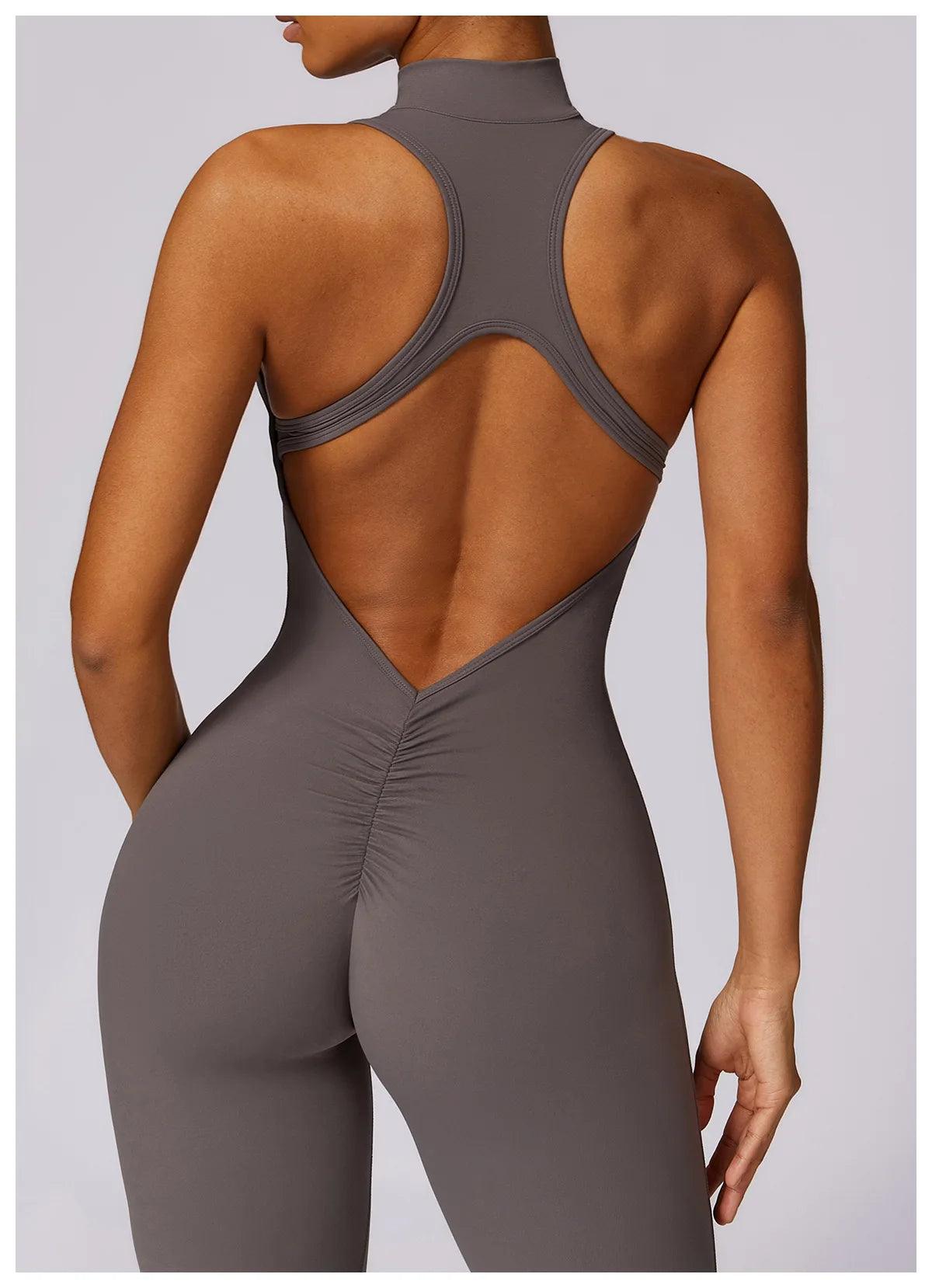 Macacão Feminino Fitness V-Back com Zíper