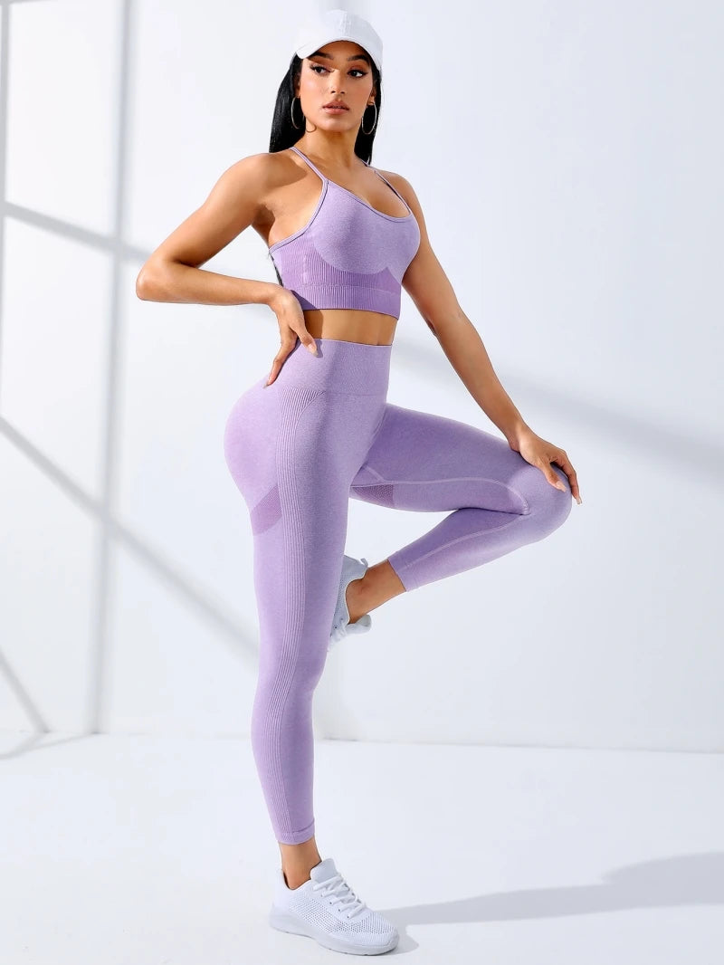Conjunto Yoga Feminino 2 peças Leggings Sutiã Desportivo Alças Finas