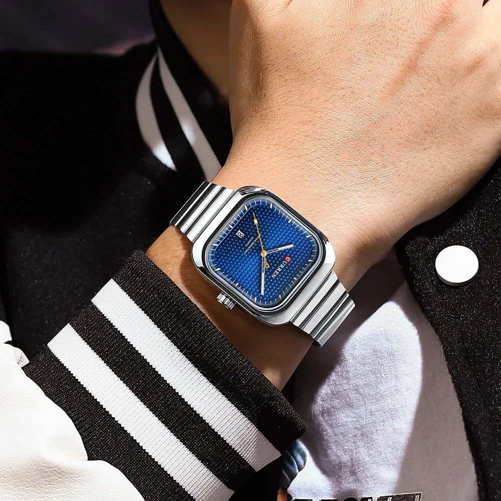 Relógio Masculino Quadrado Minimalista com Pulseira de Aço Inoxidável by Loja Bruna Modas