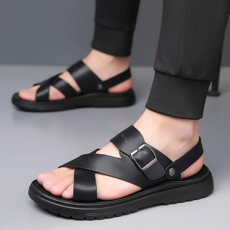 Sandália Masculina de Couro PU Pariesiense