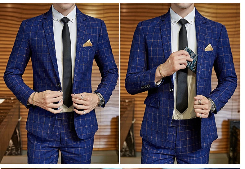 Terno Masculino Casual Xadrez de Um Botão
