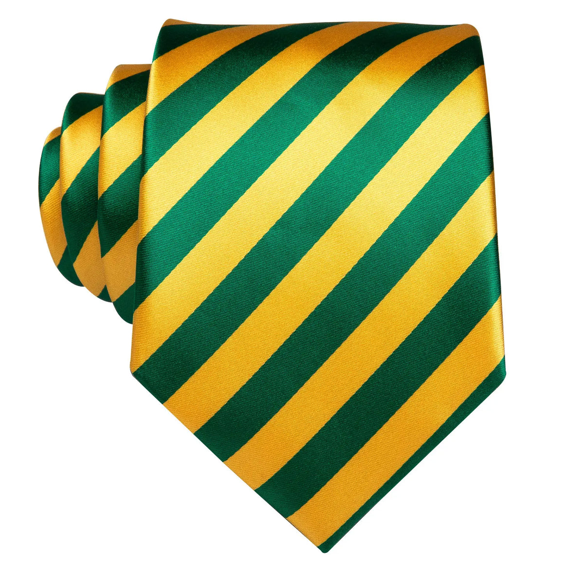 Gravata Masculina Verde e Amarelo Listrado com Lenço de Bolso