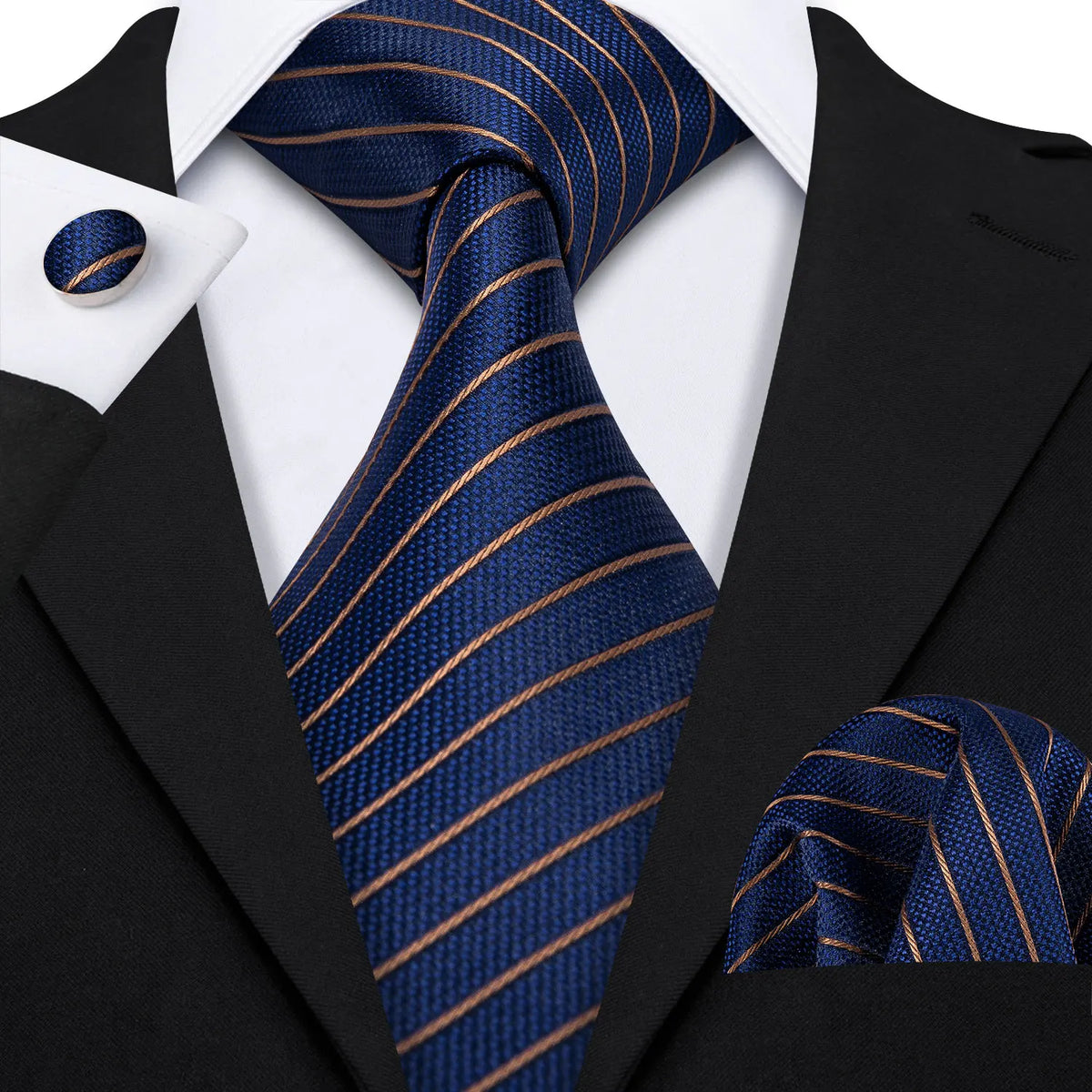 Gravata Masculina Azul Marinho Listrado com Acessórios by Loja Bruna Modas