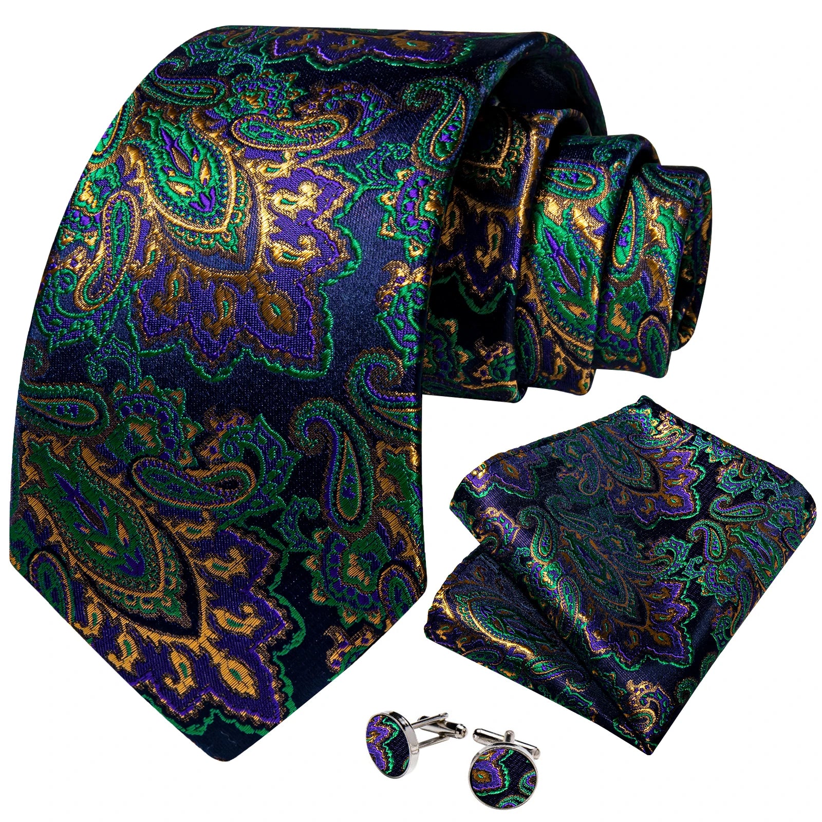 Conjunto de Gravata Masculina de Poliéster Verde Floral com Acessórios