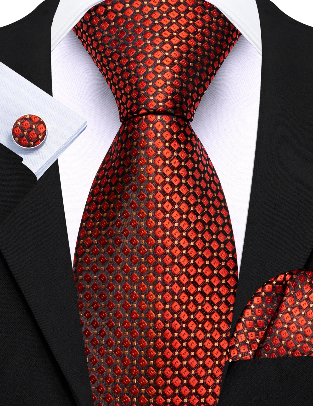 Square Dots Men Tie Handkerchief Cufflinks Set Woven Necktie For Wedding Party Business Male Ties Gift Casual Formal