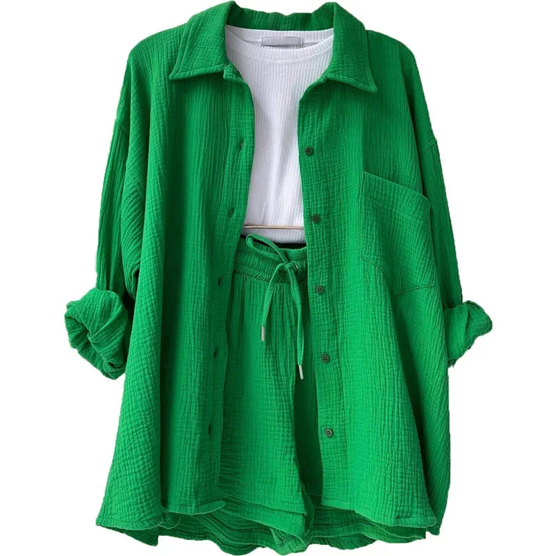 Conjunto Feminino Plissado Casual de Duas Peças