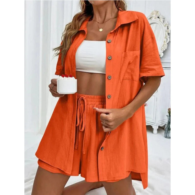 Conjunto Feminino Casual 2 Peças Short e Blusa Comprida