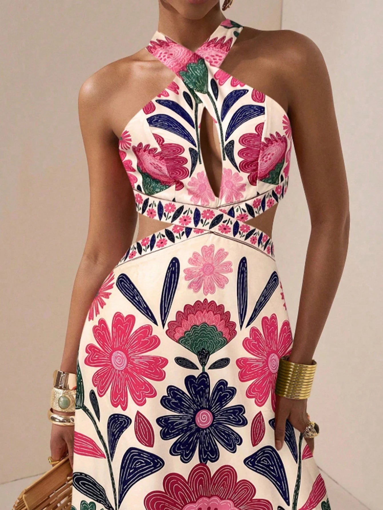 Vestido Longo Feminino Estampa Floral Decote Halter by Loja Bruna Modas