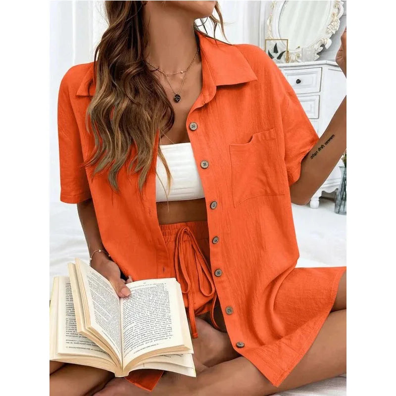 Conjunto Feminino Casual 2 Peças Short e Blusa Comprida