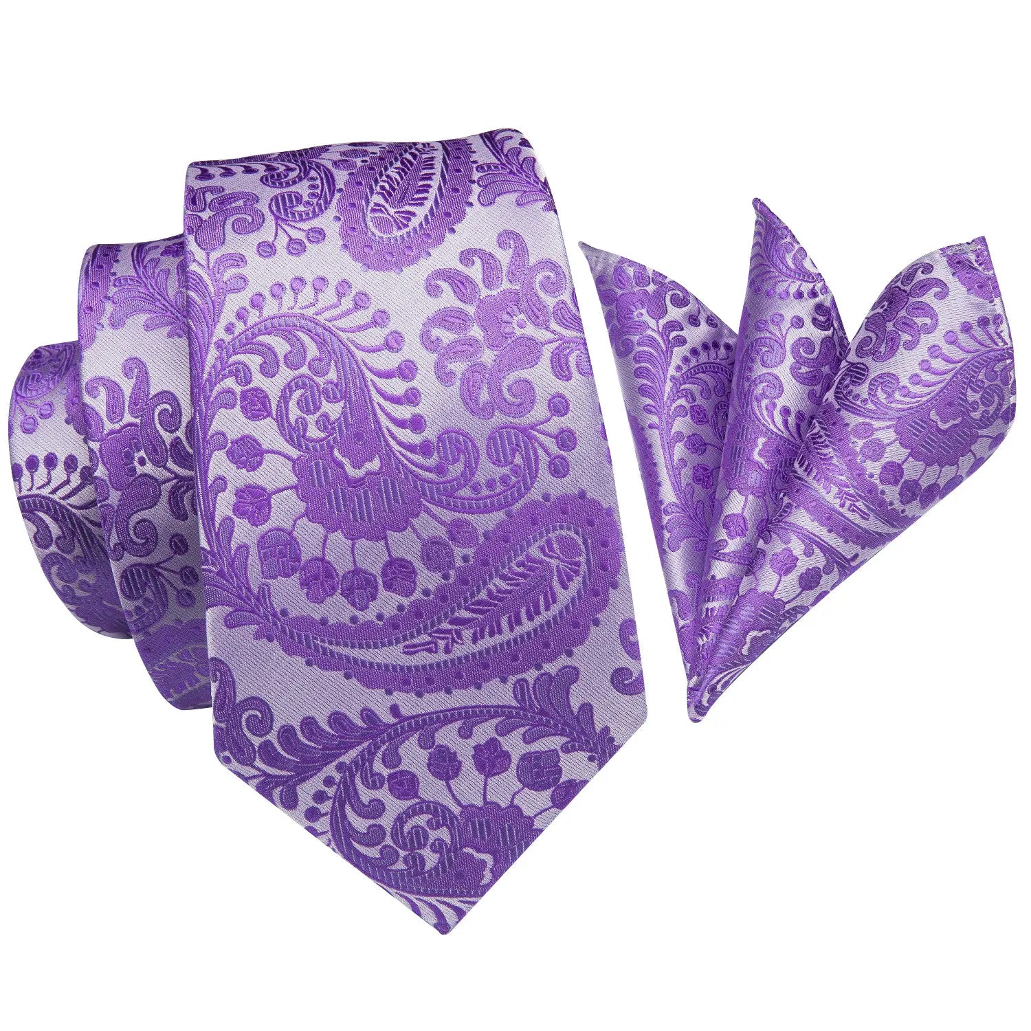 Gravata Masculina Roxo Floral com Lenço de Bolso