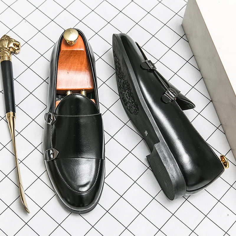 Sapato Masculino de Couro PU Estilo Monge