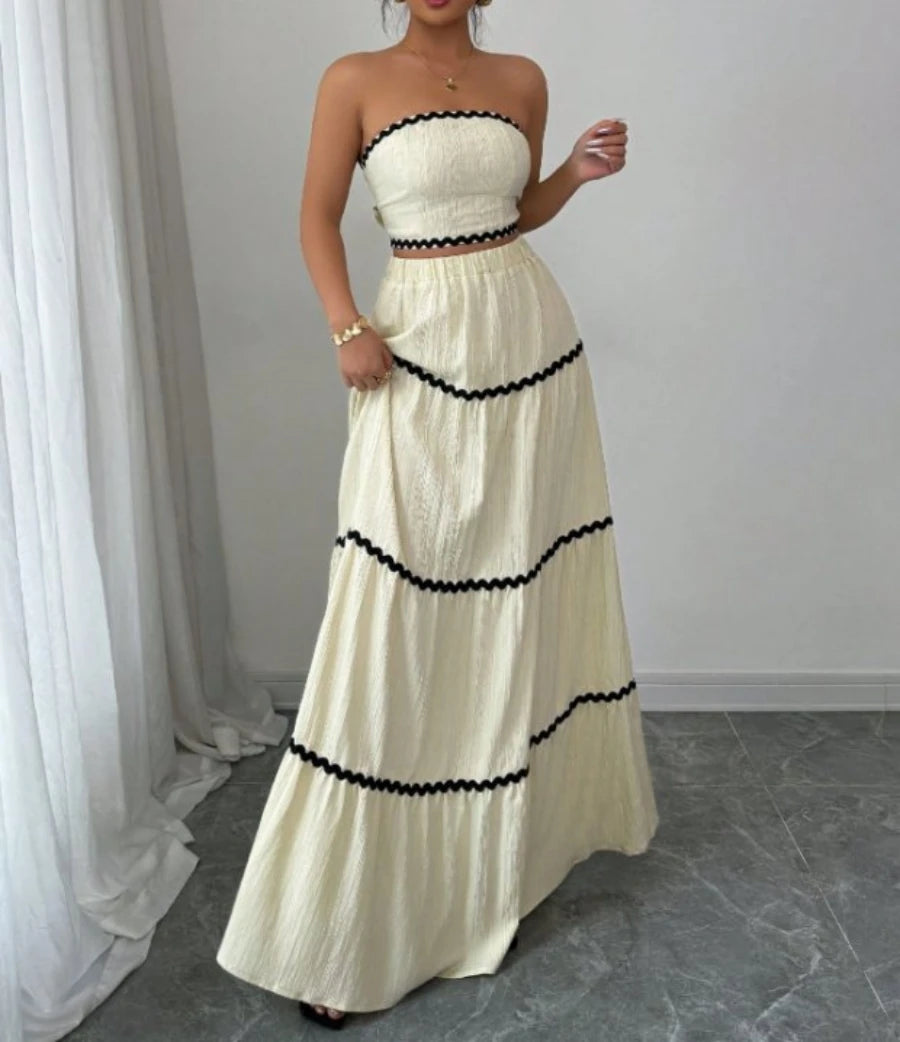 Conjunto Feminino Saia Maxi Bege by Loja Bruna Modas