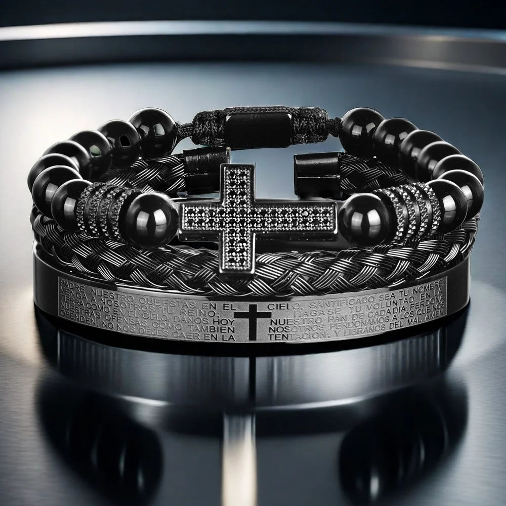 Pulseira Masculina Vintage com Contas de Ônix