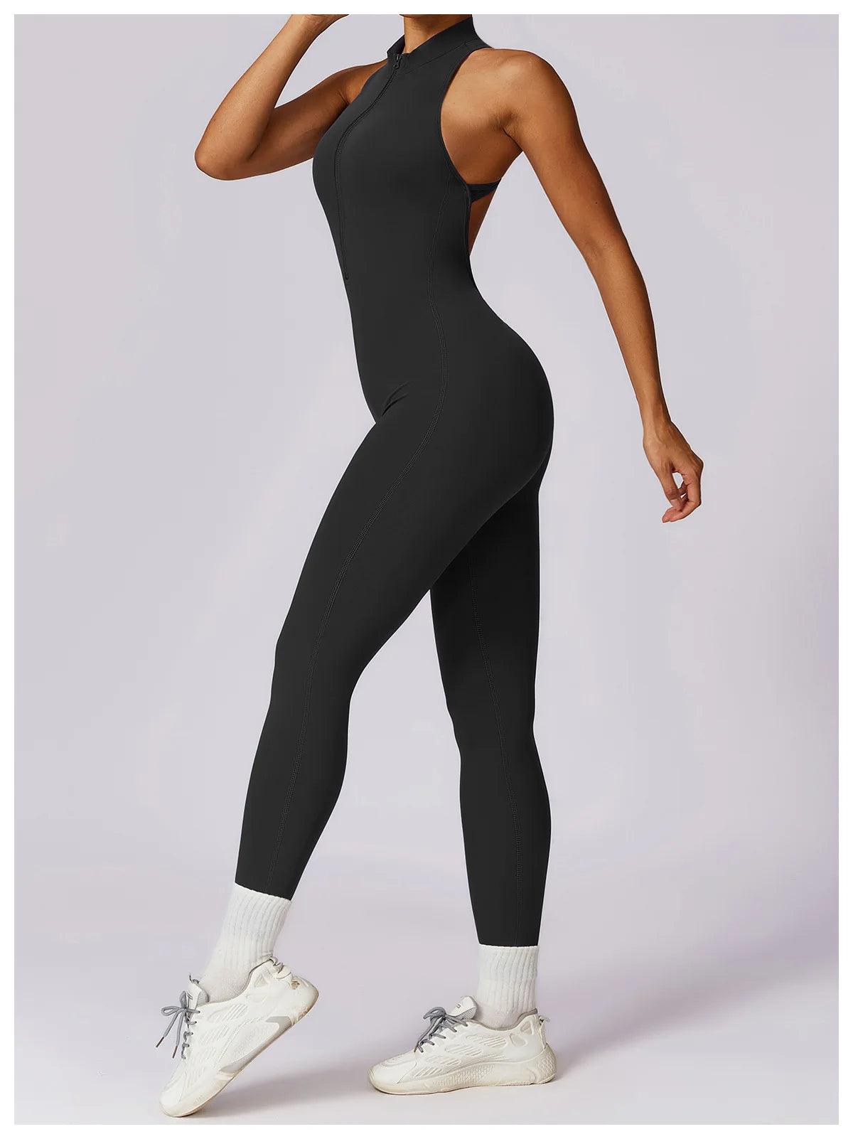 Macacão Feminino Fitness V-Back com Zíper
