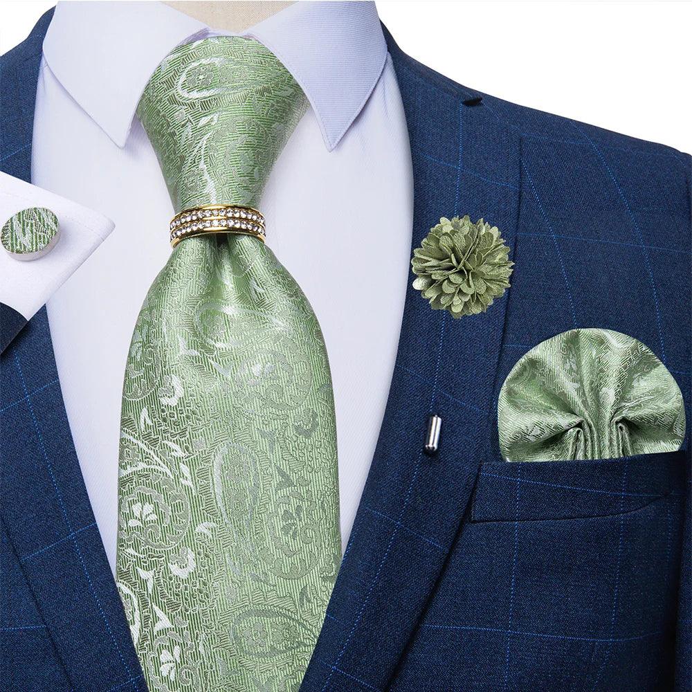 Gravata Masculina Floral de 8cm com Lenço, Abotoaduras e Broche