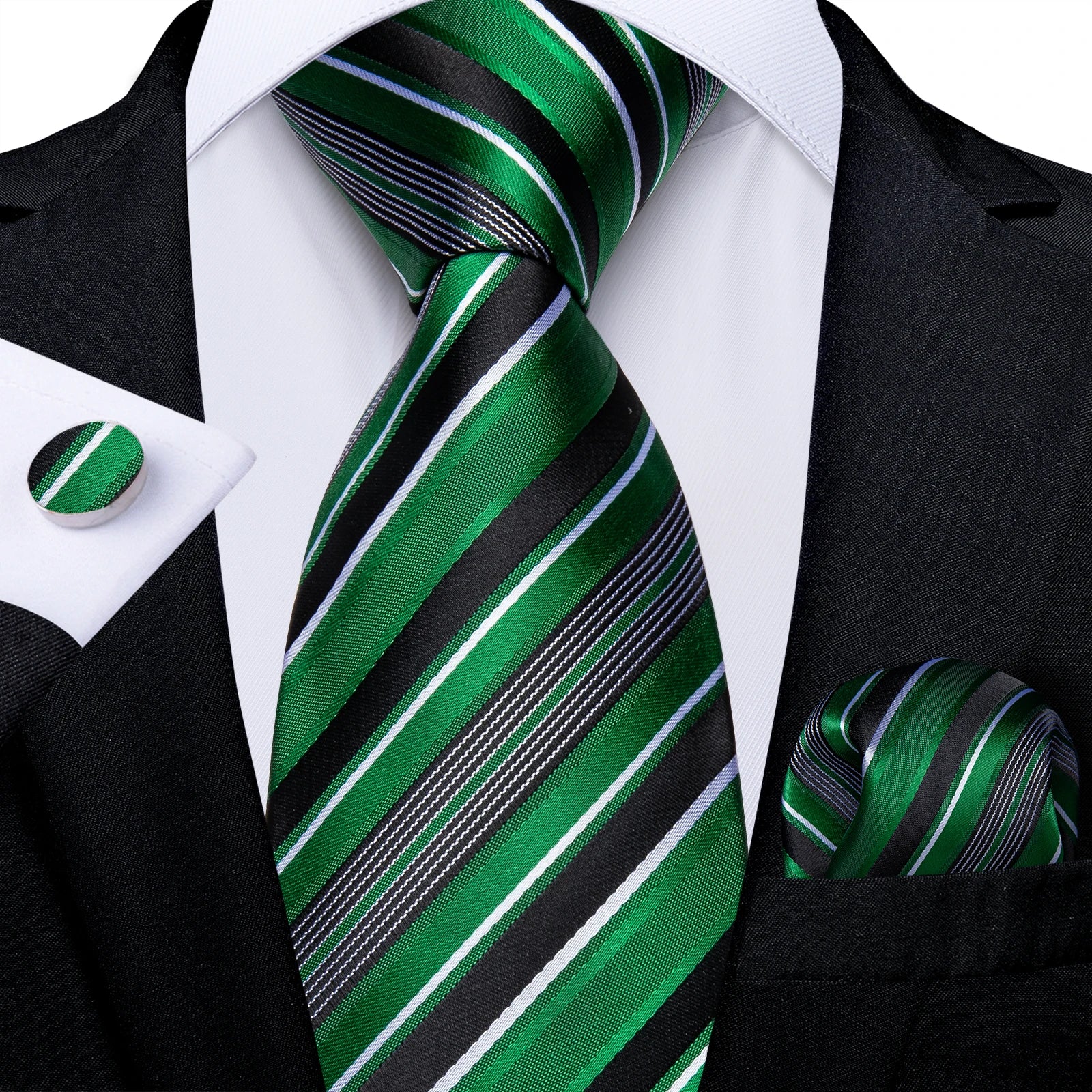 Conjunto de Gravata Masculina de Poliéster Verde Floral com Acessórios