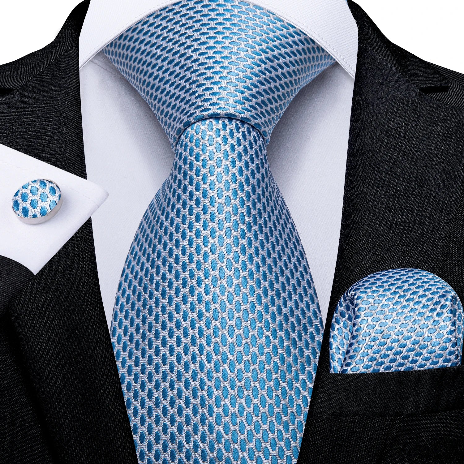 Kit Gravata Masculina Luxo com Lenço e Abotoaduras Social