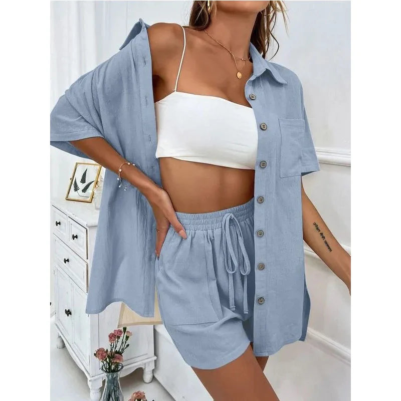 Conjunto Feminino Casual 2 Peças Short e Blusa Comprida