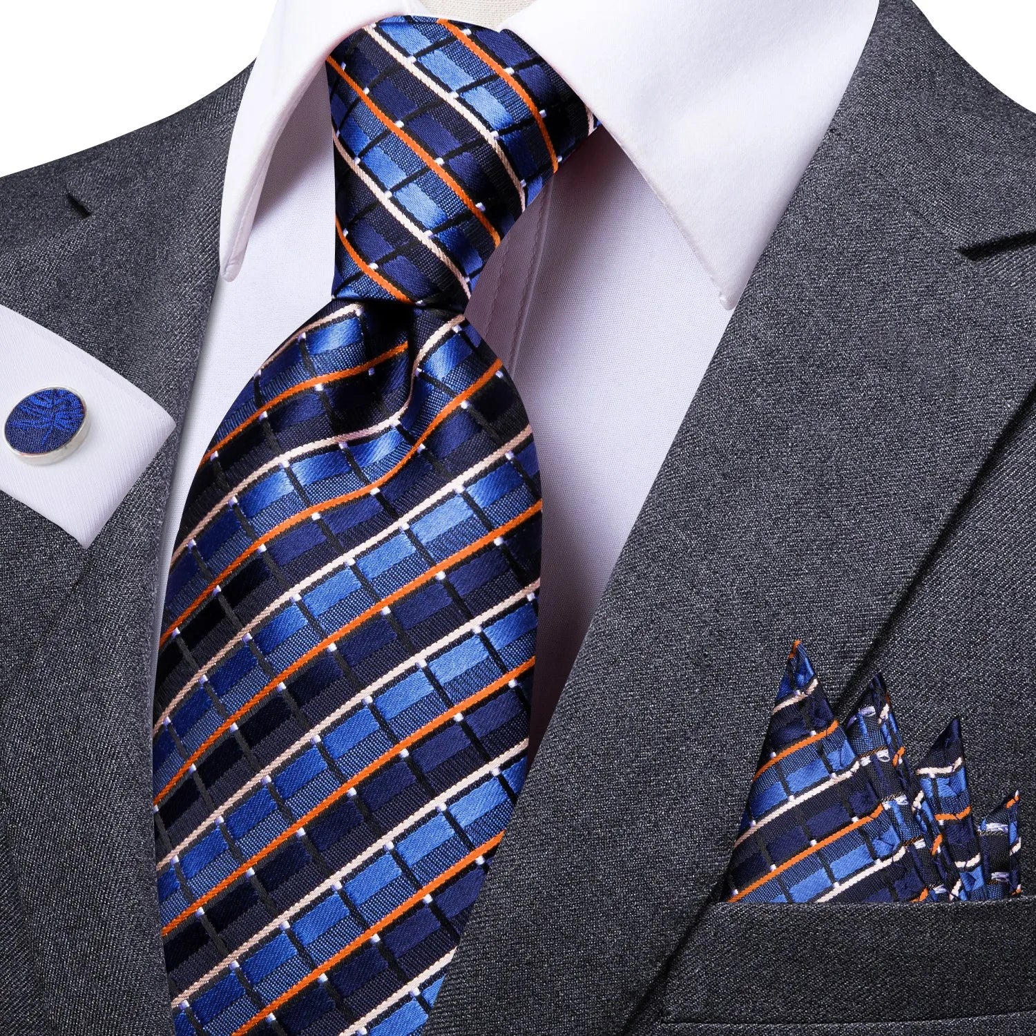 Kit Gravata Masculina Social com Lenço e Abotoaduras