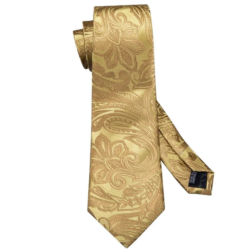 Gravata Masculina de Luxo Dourada com Estampa Paisley