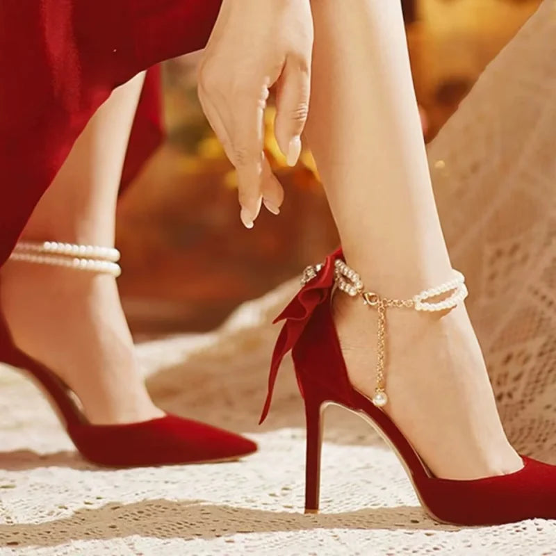 Sapato de Luxo Feminino Salto Alto de Laço