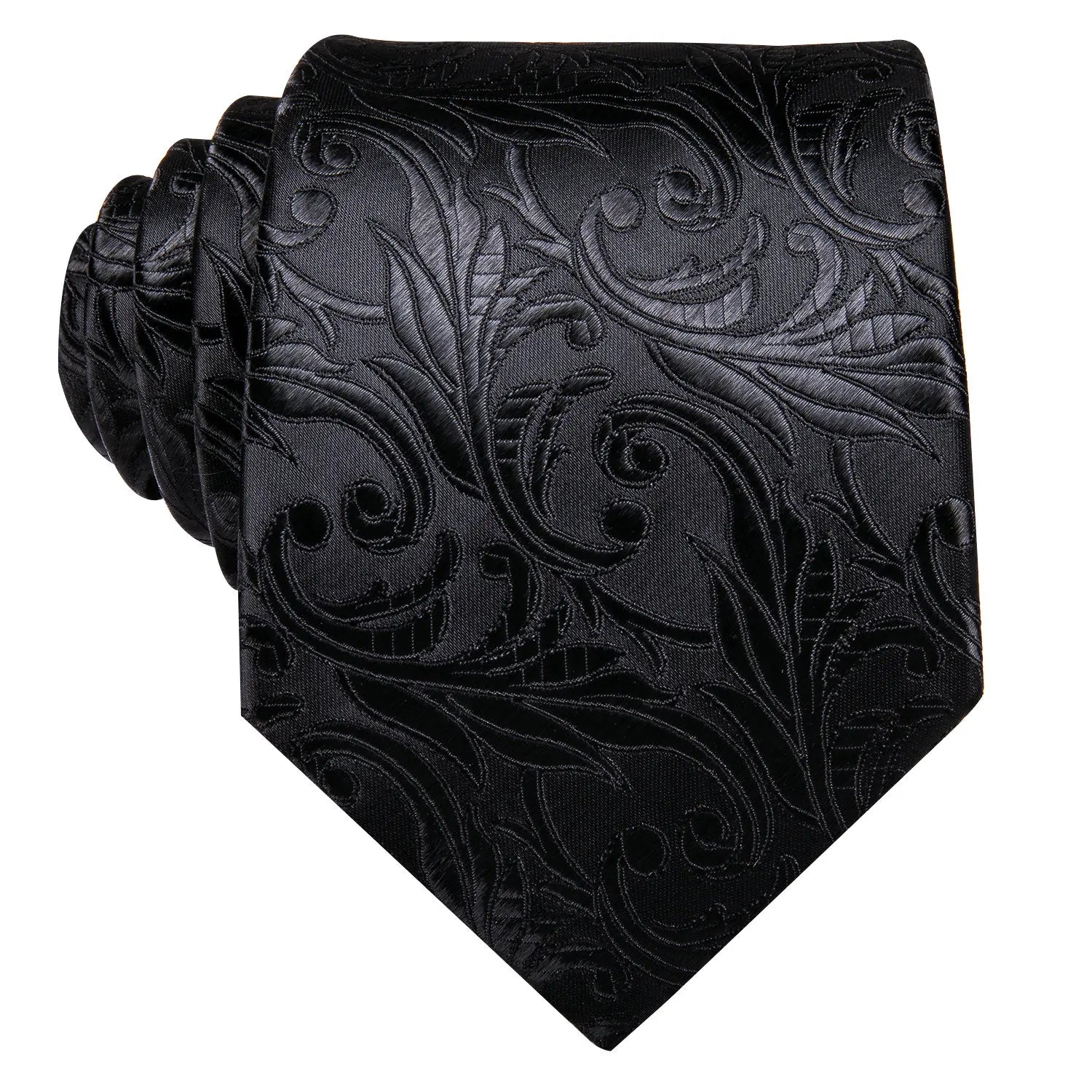 Gravata Masculina Poliéster Preto Floral com Lenço de Bolso