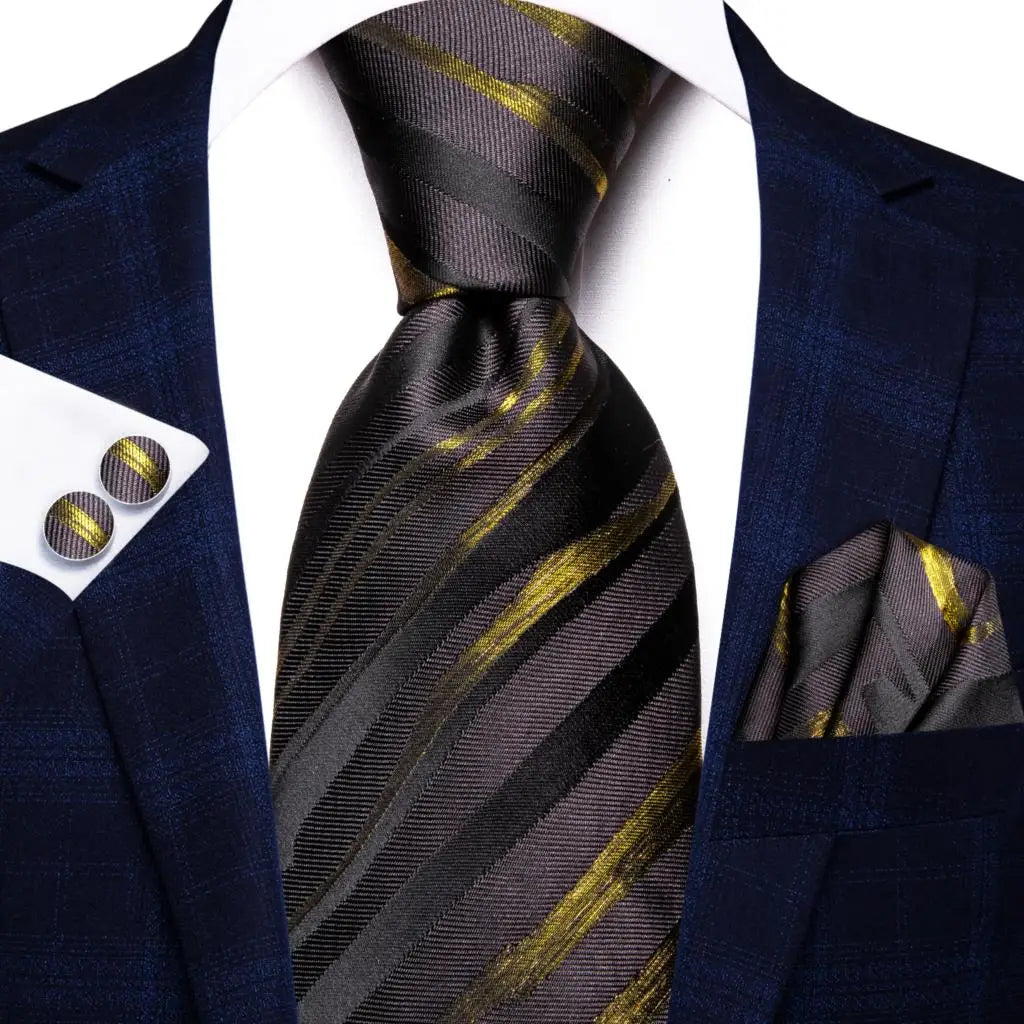 Kit de Gravata Masculina de Seda Elegance Stripe™
