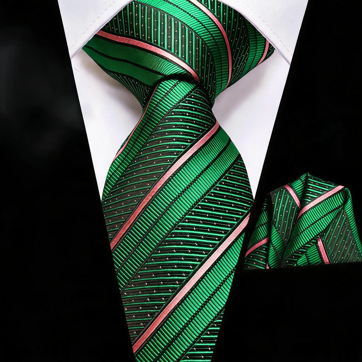 Gravata Masculina Clássica Listrada com Lenço de Bolso