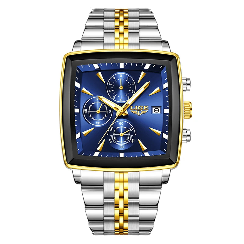 Relógio de Pulso Masculino Quadrado Pulseira de Aço by Loja Bruna Modas