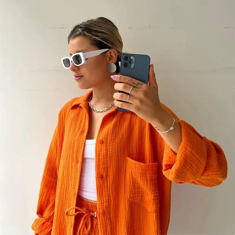 Conjunto Feminino Plissado Casual de Duas Peças