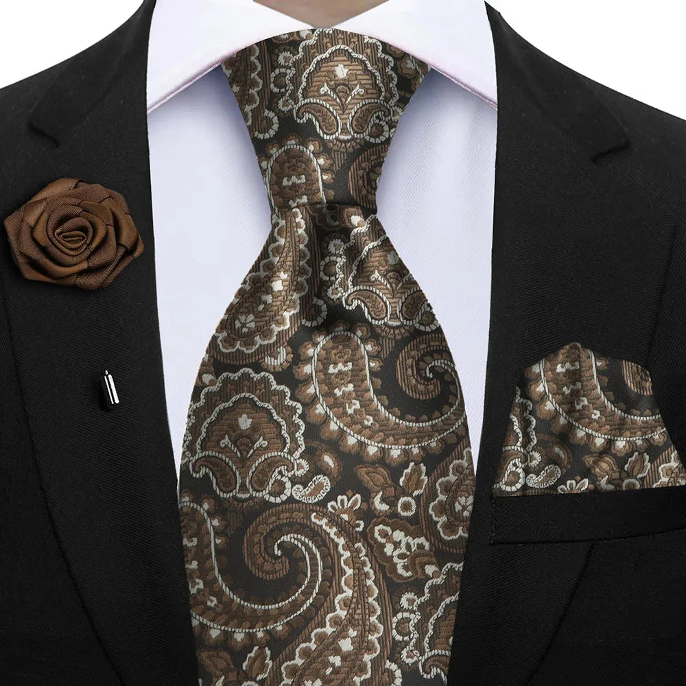 Gravata Masculina Floral com Lenço e Broche