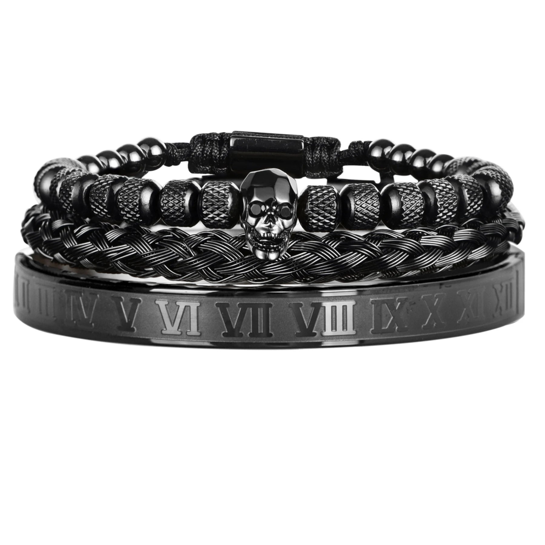 Pulseira Masculina de Aço Inoxidável com Pingente de Caveira