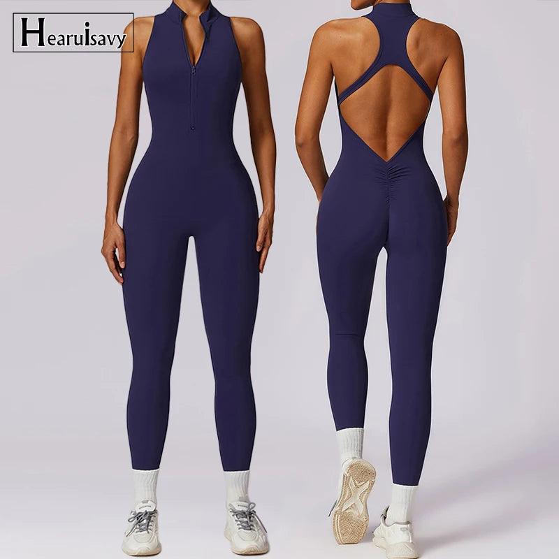 Macacão Feminino Fitness V-Back com Zíper