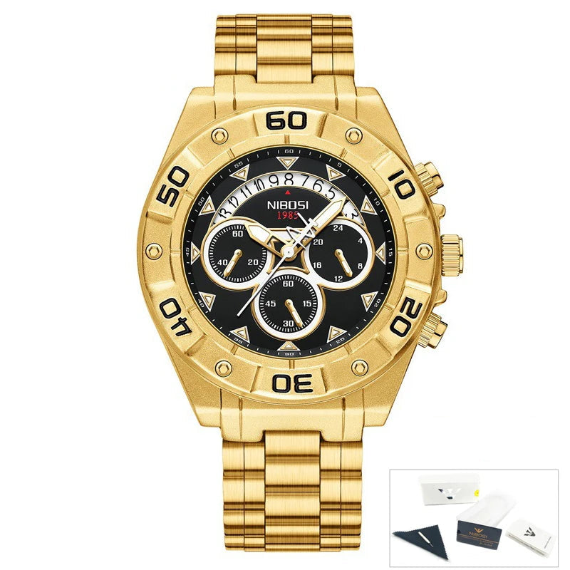 Relógio Masculino Dourado de Luxo em Aço Inoxidável by Loja Bruna Modas
