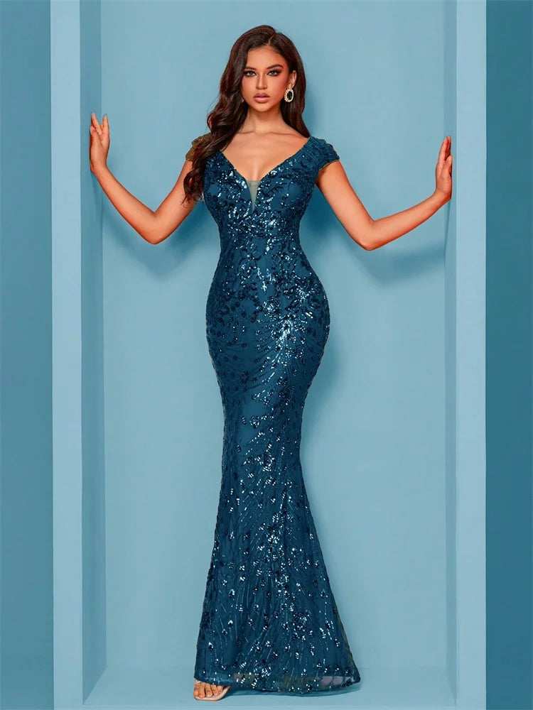 Vestido Longo Feminino de Festa Lantejoulas Estilo Sereia by Loja Bruna Modas